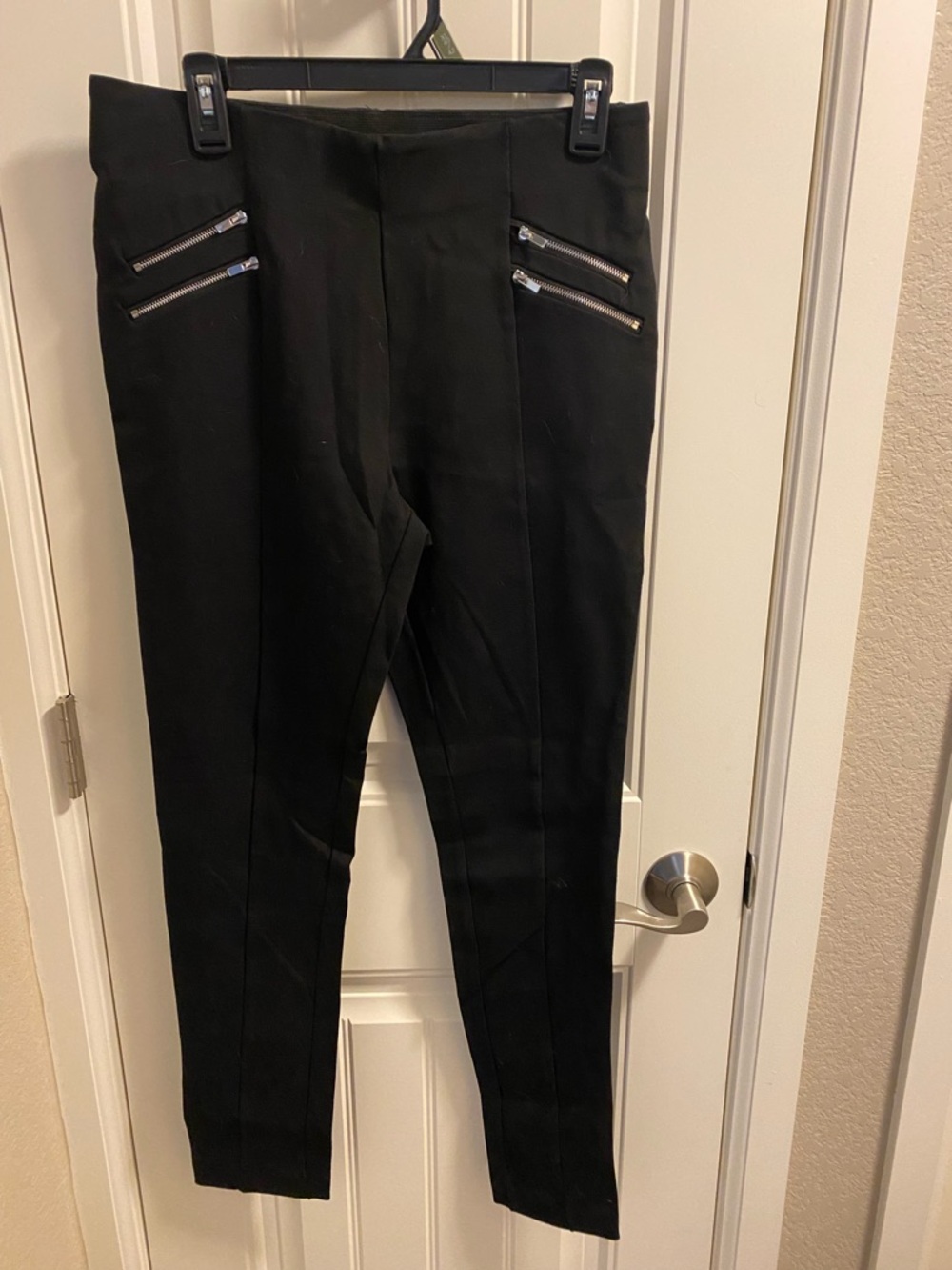 Slimming Options L Pants Black Silver Zip Stretch Skinny Leg Slacks Large Lg
